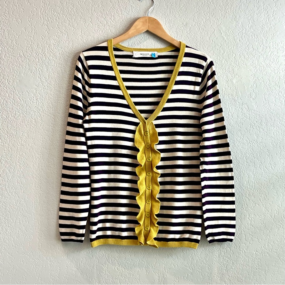 Anthropology Sparrow Yellow and Purple Cardigan Sweater